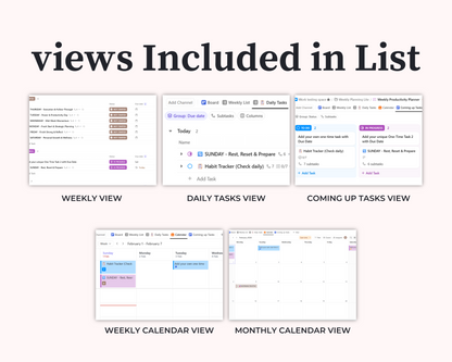 ClickUp Weekly Planner Template | Digital Productivity Organizer | Task Manager | Daily Habit Tracker | Editable