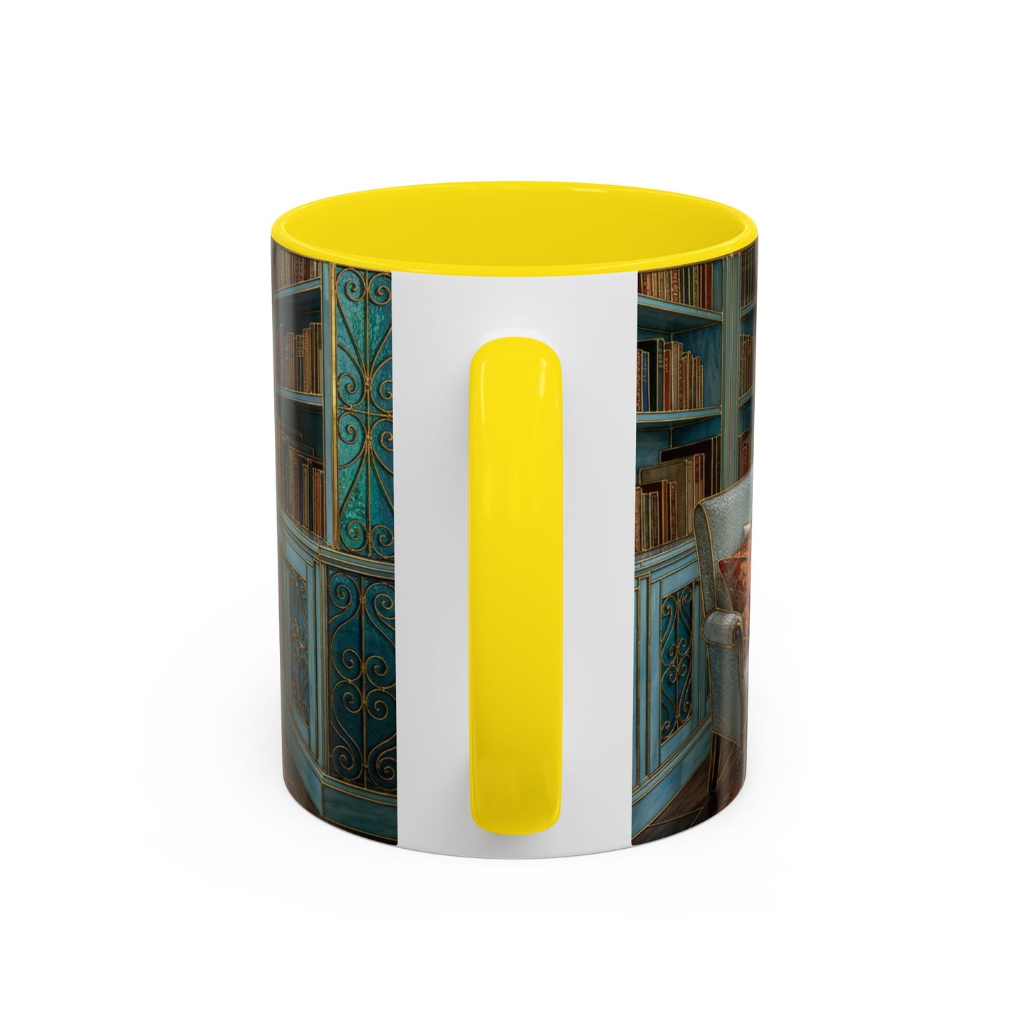 Cozy Reading Nook Coffee Mug — Vintage Library Window Scene Accent Mug