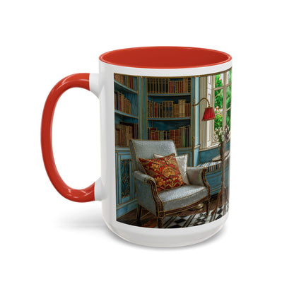 Cozy Reading Nook Coffee Mug — Vintage Library Window Scene Accent Mug