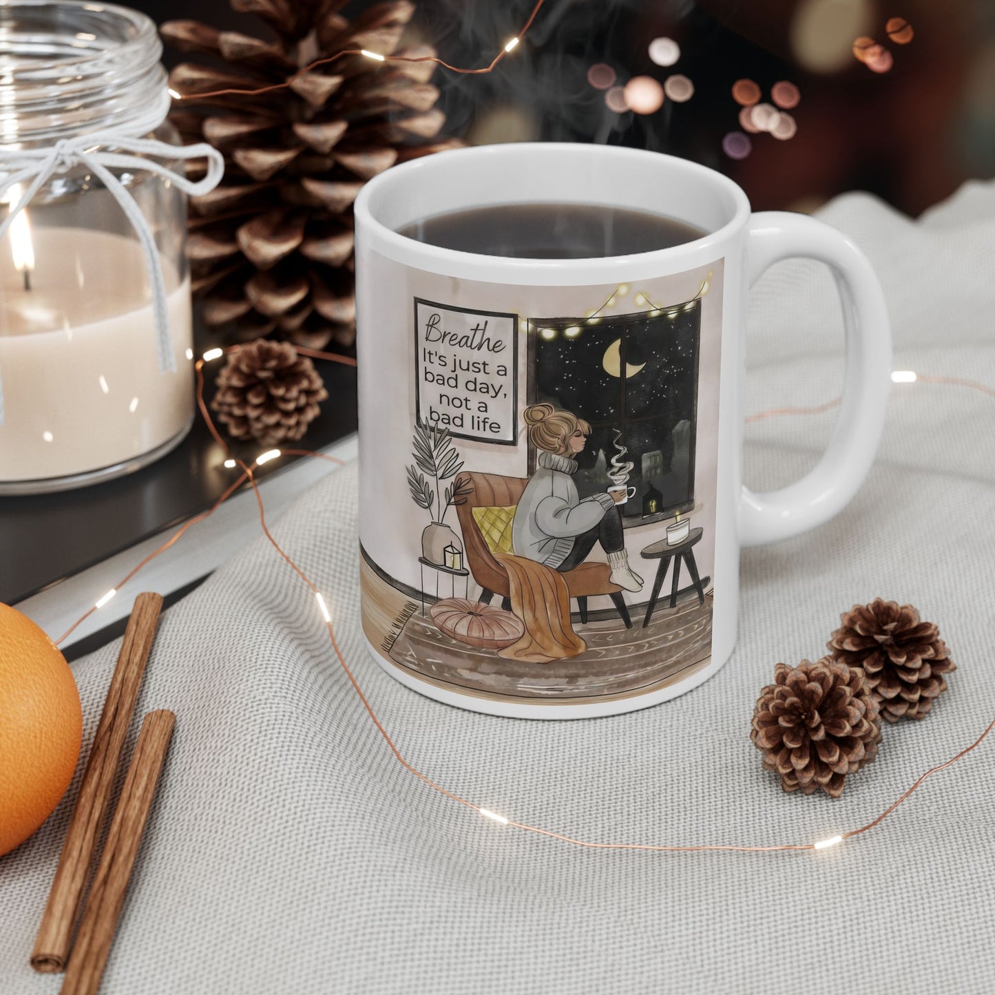 Cozy Home Interior Mug | Ceramic Coffee Cup, 11oz 15oz