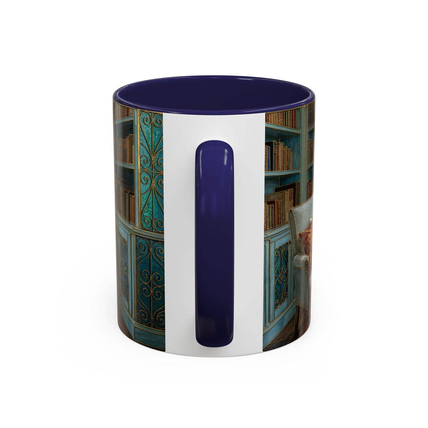 Cozy Reading Nook Coffee Mug — Vintage Library Window Scene Accent Mug