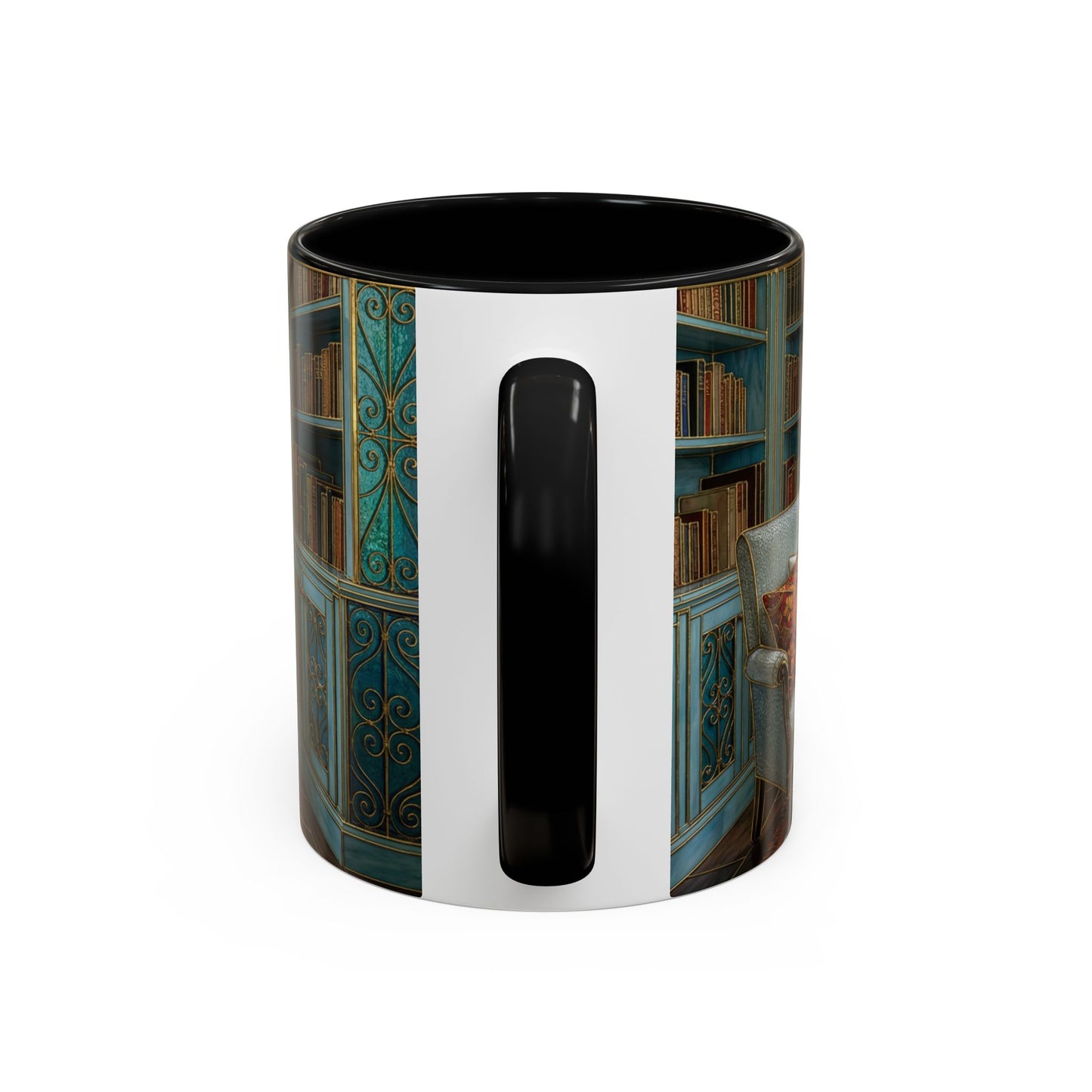 Cozy Reading Nook Coffee Mug — Vintage Library Window Scene Accent Mug