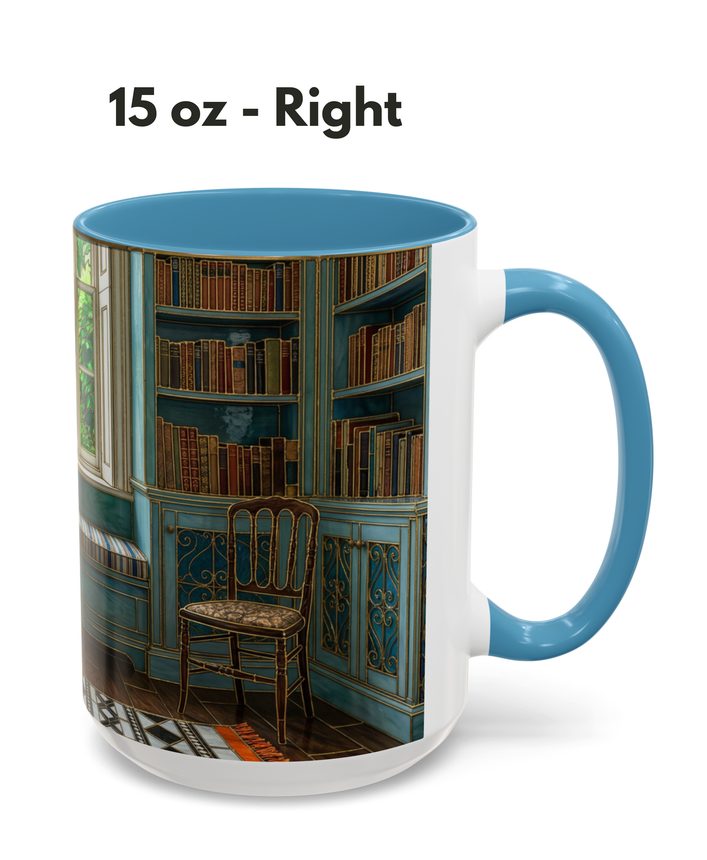 Cozy Reading Nook Coffee Mug — Vintage Library Window Scene Accent Mug