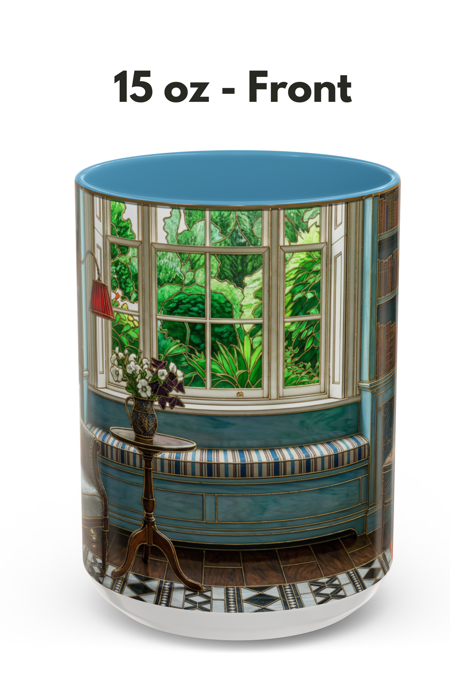 Cozy Reading Nook Coffee Mug — Vintage Library Window Scene Accent Mug