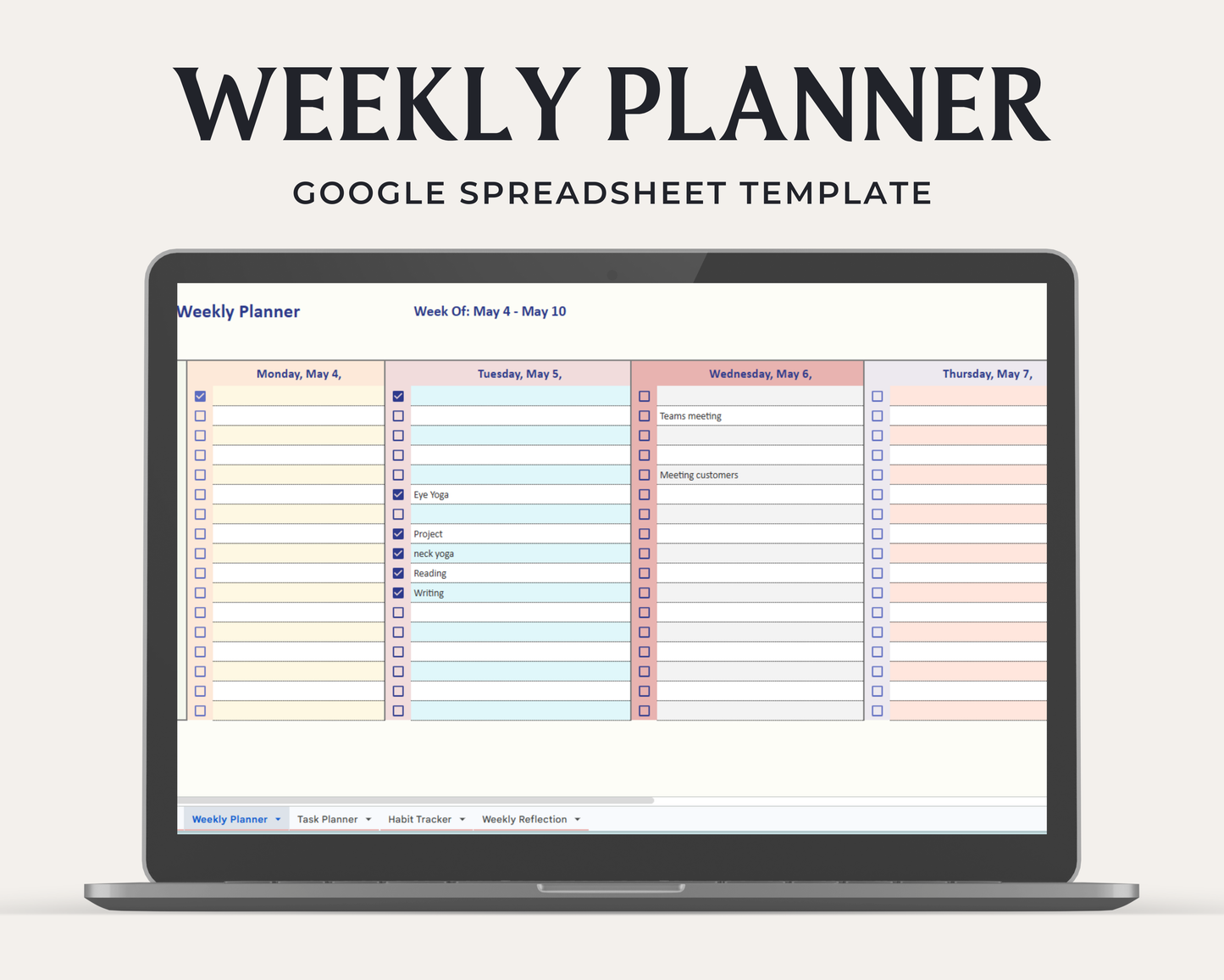 Weekly Planner Google sheets | ADHD Planner & Productivity Tracker | Digital download