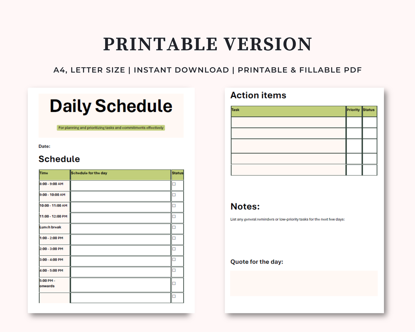 Daily Schedule Template | Microsoft Word | Editable + Printable + Mobile Version | Interactive Planner