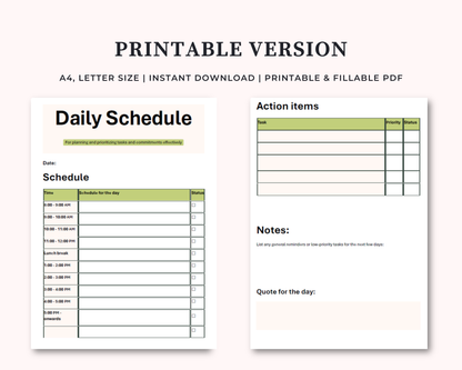Daily Schedule Template | Microsoft Word | Editable + Printable + Mobile Version | Interactive Planner