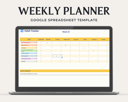 Weekly Planner Google sheets | ADHD Planner & Productivity Tracker | Digital download