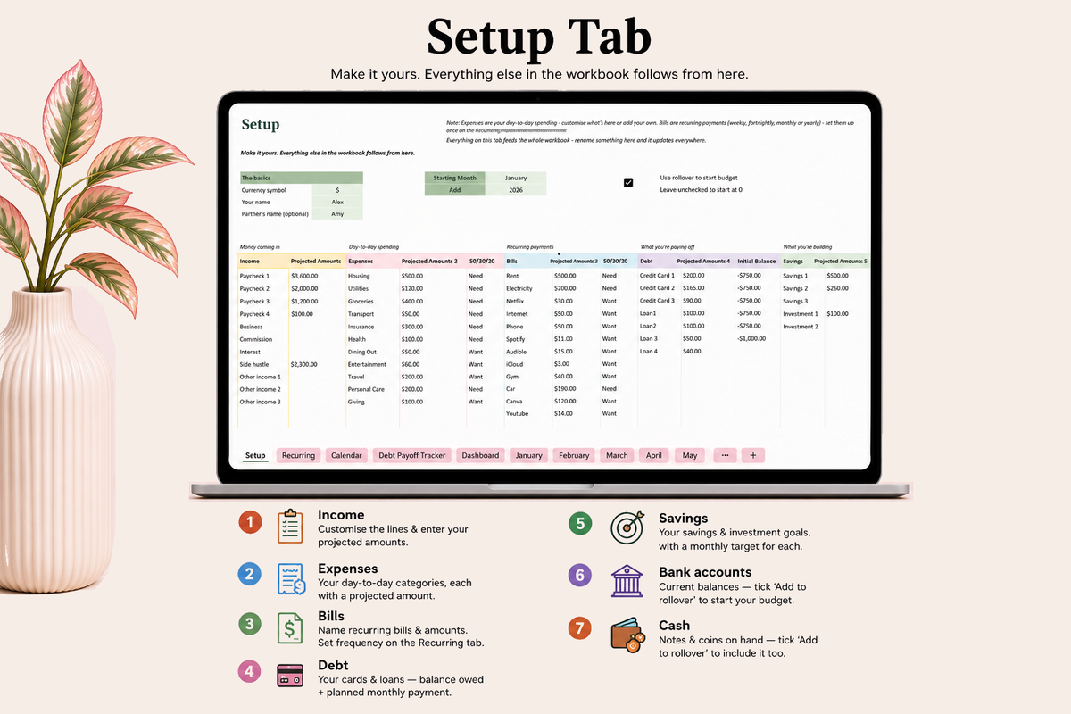 Budget Planner Google Sheets | Monthly & Yearly Money Tracker | Digital Download