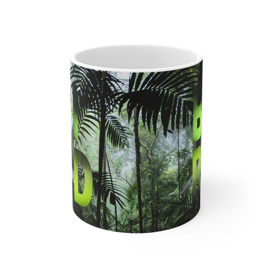 BIRD Nature Mug – Forest Bird Coffee Cup, Wildlife Lover Gift, Green Botanical Design, 11oz Glossy Ceramic Mug