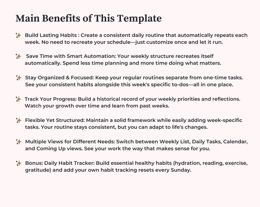 ClickUp Weekly Planner Template | Digital Productivity Organizer | Task Manager | Daily Habit Tracker | Editable