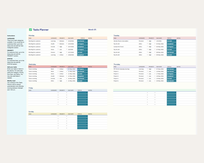 Weekly Planner Google sheets | ADHD Planner & Productivity Tracker | Digital download