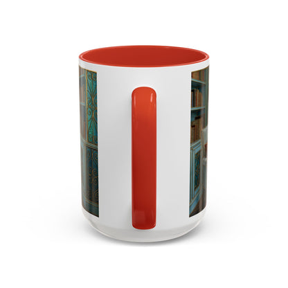 Cozy Reading Nook Coffee Mug — Vintage Library Window Scene Accent Mug