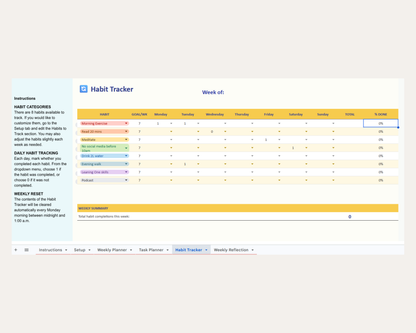 Weekly Planner Google sheets | ADHD Planner & Productivity Tracker | Digital download