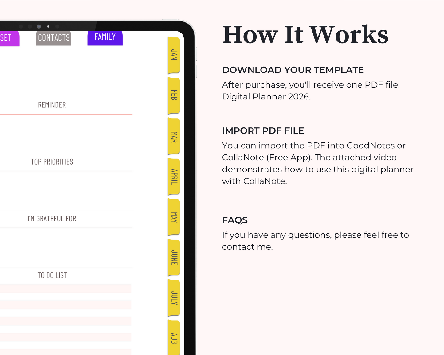 2026 Digital Life Planner, GoodNotes CollaNote Template (Digital Download)