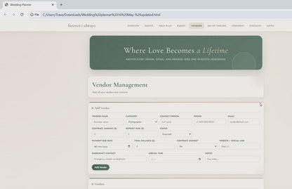 Interactive Wedding Planner HTML Dashboard, All-in-One Digital (HTML)