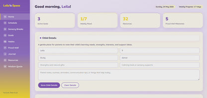 Interactive Kids Study Planner for Autistic & Neurodivergent Children | Homeschool Dashboard | Mood, Goals, Sensory Breaks & Learning Resources